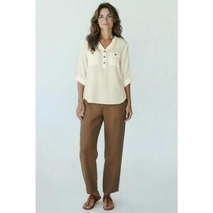 Cookies Clothing Company Hawaii Button Front Cream Blouse, Size Small